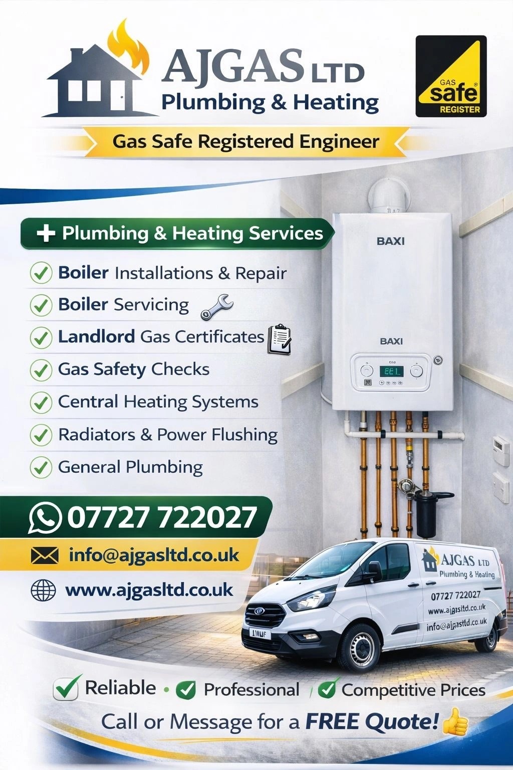 AJGas Ltd Gas Safe registered engineer at work on a heating system